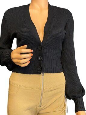 INC International Concepts Women’s Deep Black Cropped Ribbed Cardigan XS